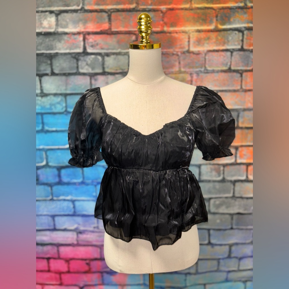 Thirty Thirty Black Organza Babydoll Top